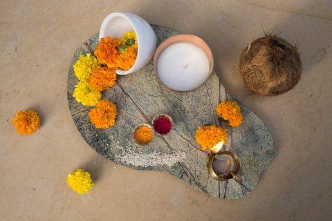 Fig Leaf Shaped Rainforest Marble Serving Platter