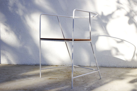 Wire Curve Chair with a Solid Wood Seat